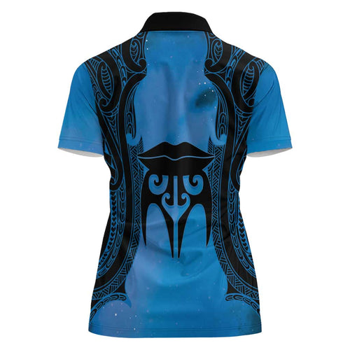 Personalised Moko Kauae New Zealand Women Polo Shirt Maori Chin Tattoo Blue - Aussie Hoodie