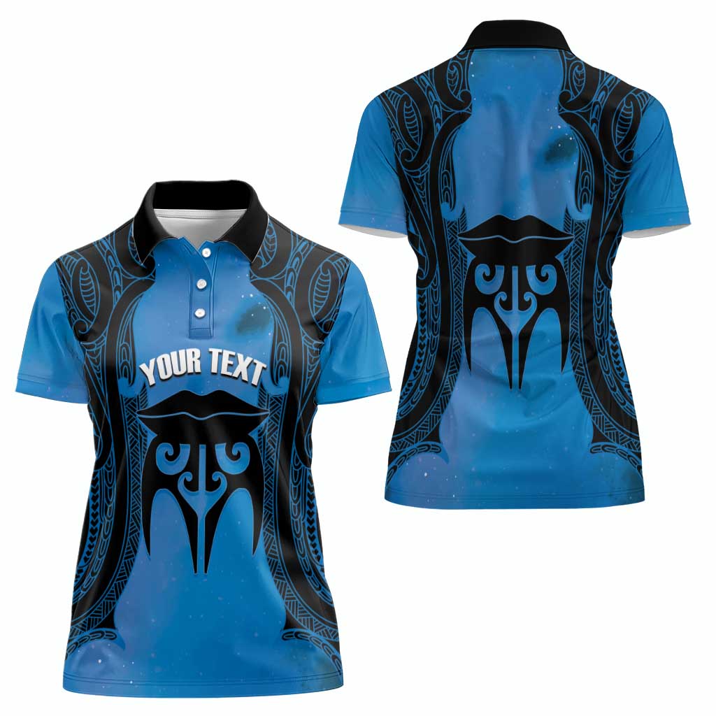 Personalised Moko Kauae New Zealand Women Polo Shirt Maori Chin Tattoo Blue - Aussie Hoodie