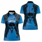 Personalised Moko Kauae New Zealand Women Polo Shirt Maori Chin Tattoo Blue - Aussie Hoodie