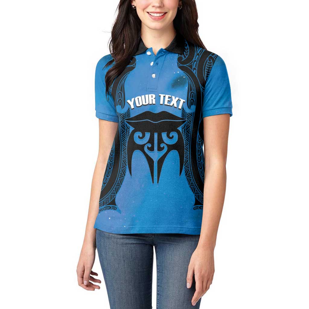 Personalised Moko Kauae New Zealand Women Polo Shirt Maori Chin Tattoo Blue - Aussie Hoodie