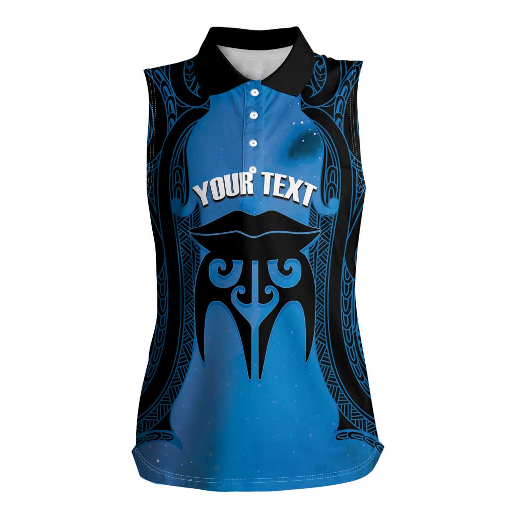 Personalised Moko Kauae New Zealand Women Sleeveless Polo Shirt Maori Chin Tattoo Blue - Aussie Hoodie