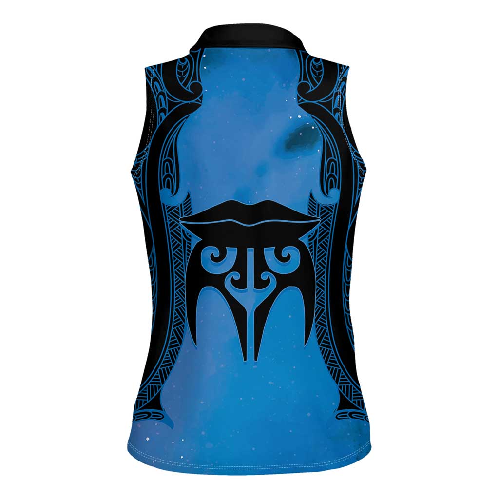 Personalised Moko Kauae New Zealand Women Sleeveless Polo Shirt Maori Chin Tattoo Blue - Aussie Hoodie