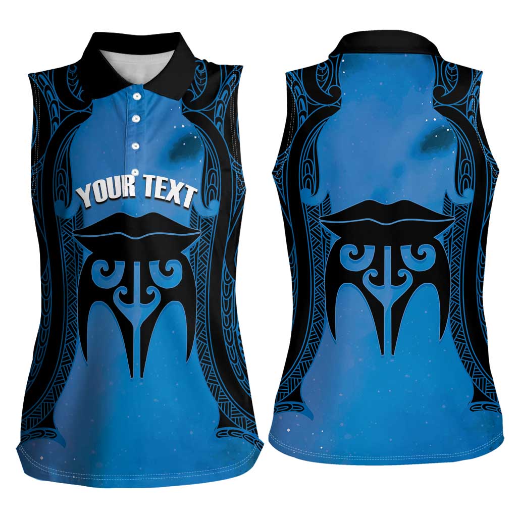 Personalised Moko Kauae New Zealand Women Sleeveless Polo Shirt Maori Chin Tattoo Blue - Aussie Hoodie