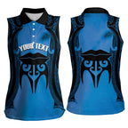 Personalised Moko Kauae New Zealand Women Sleeveless Polo Shirt Maori Chin Tattoo Blue - Aussie Hoodie