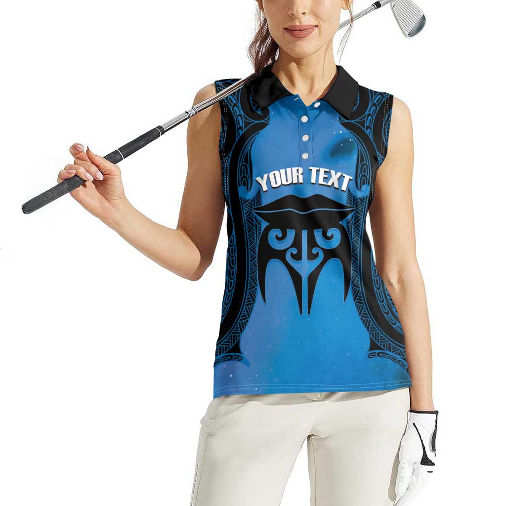 Personalised Moko Kauae New Zealand Women Sleeveless Polo Shirt Maori Chin Tattoo Blue - Aussie Hoodie