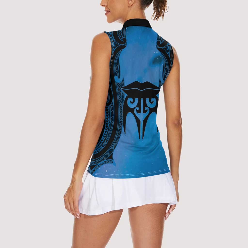 Personalised Moko Kauae New Zealand Women Sleeveless Polo Shirt Maori Chin Tattoo Blue - Aussie Hoodie