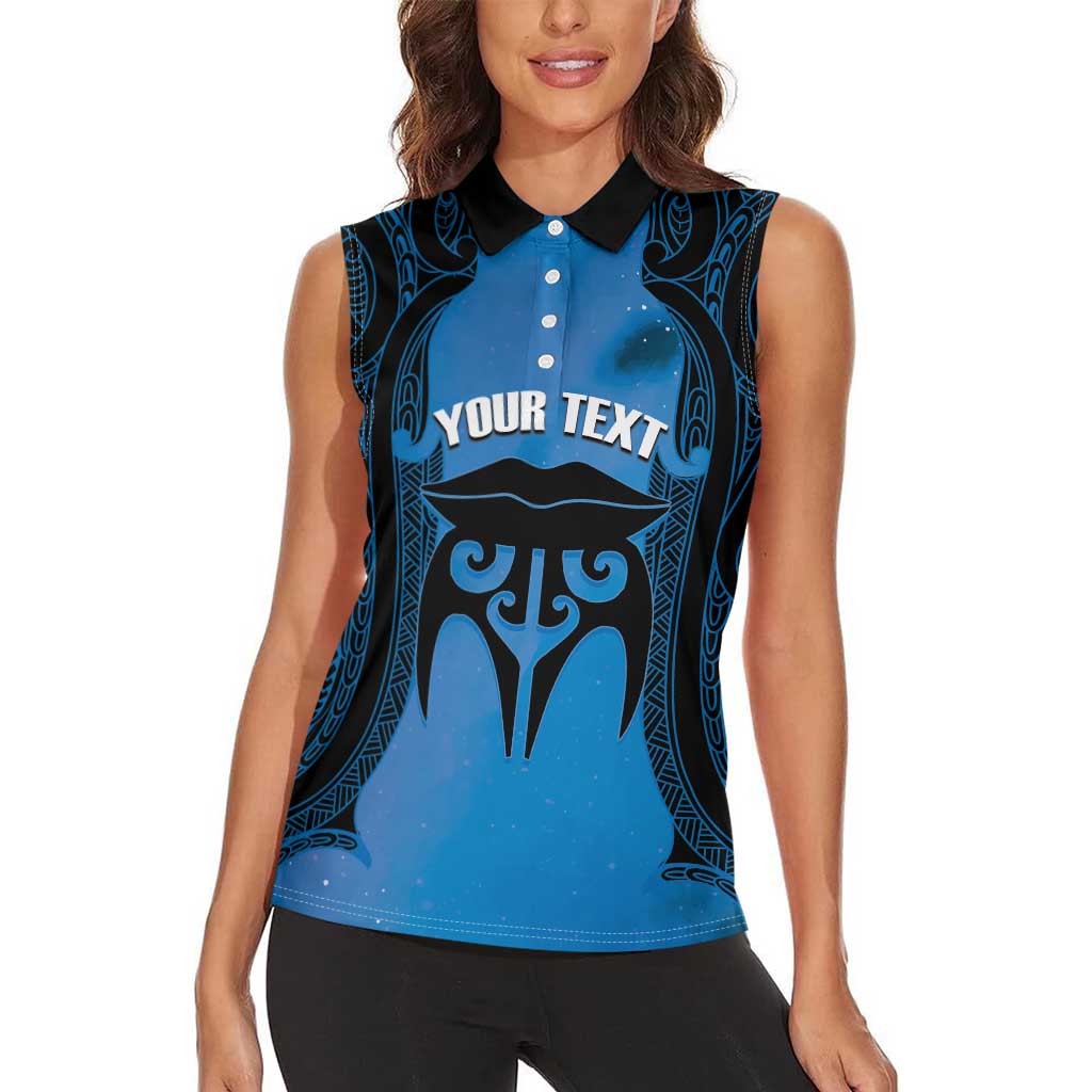 Personalised Moko Kauae New Zealand Women Sleeveless Polo Shirt Maori Chin Tattoo Blue - Aussie Hoodie