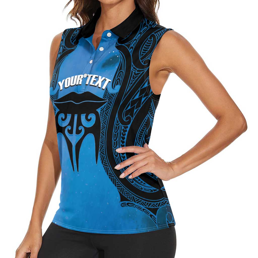 Personalised Moko Kauae New Zealand Women Sleeveless Polo Shirt Maori Chin Tattoo Blue - Aussie Hoodie