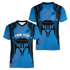 Personalised Moko Kauae New Zealand Women V-Neck T-Shirt Maori Chin Tattoo Blue - Aussie Hoodie