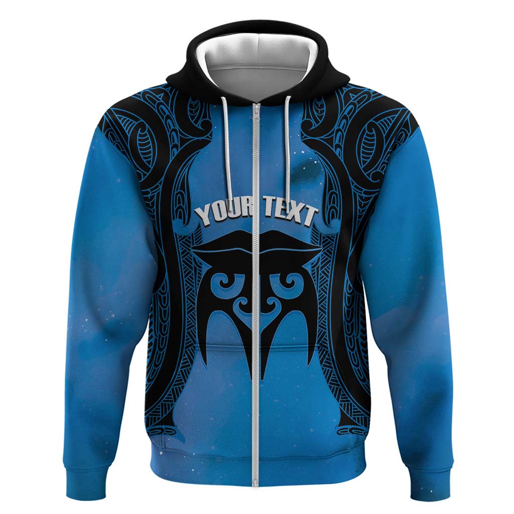 Personalised Moko Kauae New Zealand Zip Hoodie Maori Chin Tattoo Blue - Aussie Hoodie