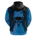 Personalised Moko Kauae New Zealand Zip Hoodie Maori Chin Tattoo Blue - Aussie Hoodie