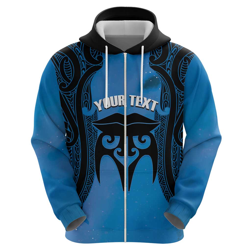 Personalised Moko Kauae New Zealand Zip Hoodie Maori Chin Tattoo Blue - Aussie Hoodie