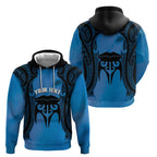 Personalised Moko Kauae New Zealand Zip Hoodie Maori Chin Tattoo Blue - Aussie Hoodie