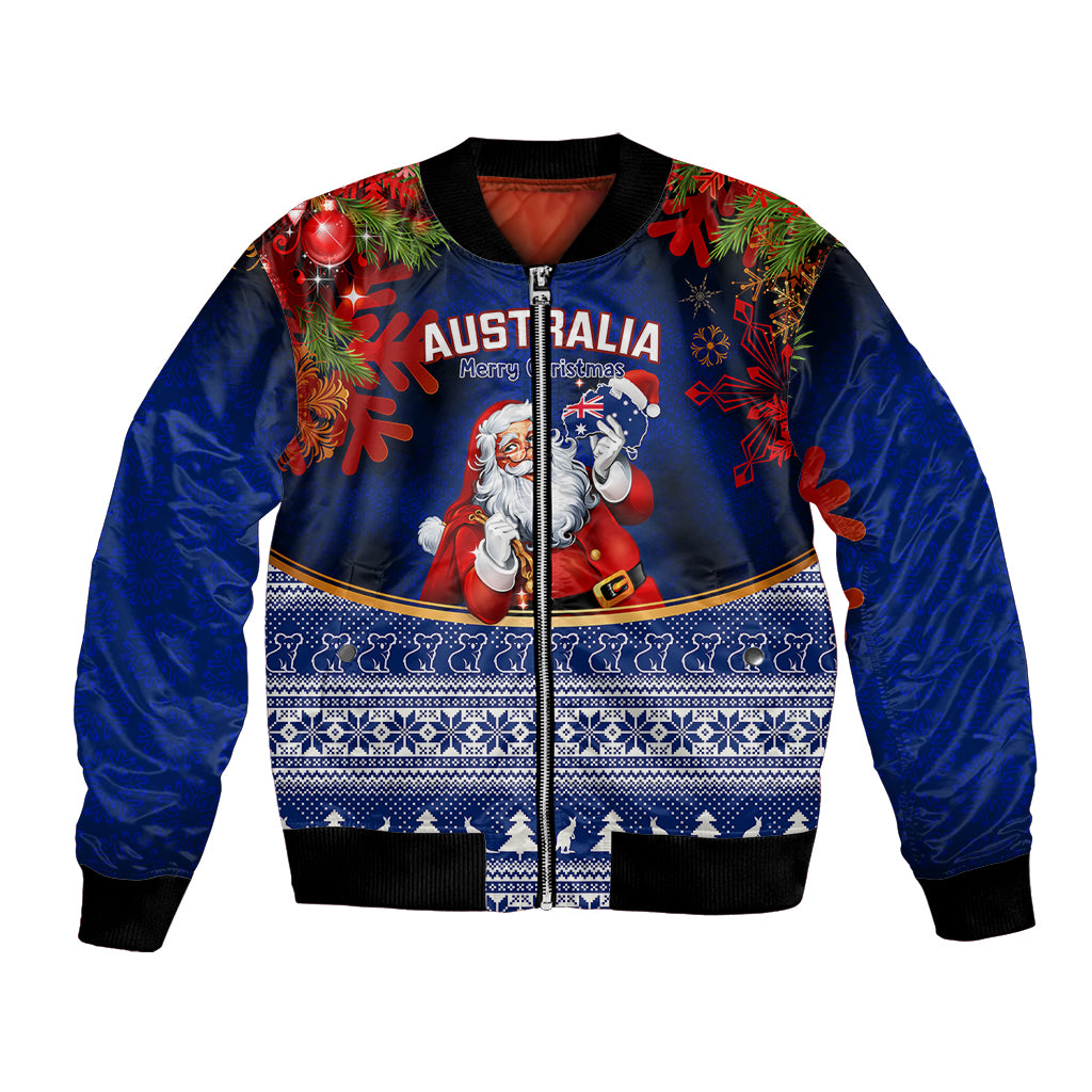personalised-christmas-in-july-bomber-jacket-happy-santa-claus-with-australia-map-blue-style