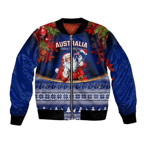 personalised-christmas-in-july-bomber-jacket-happy-santa-claus-with-australia-map-blue-style