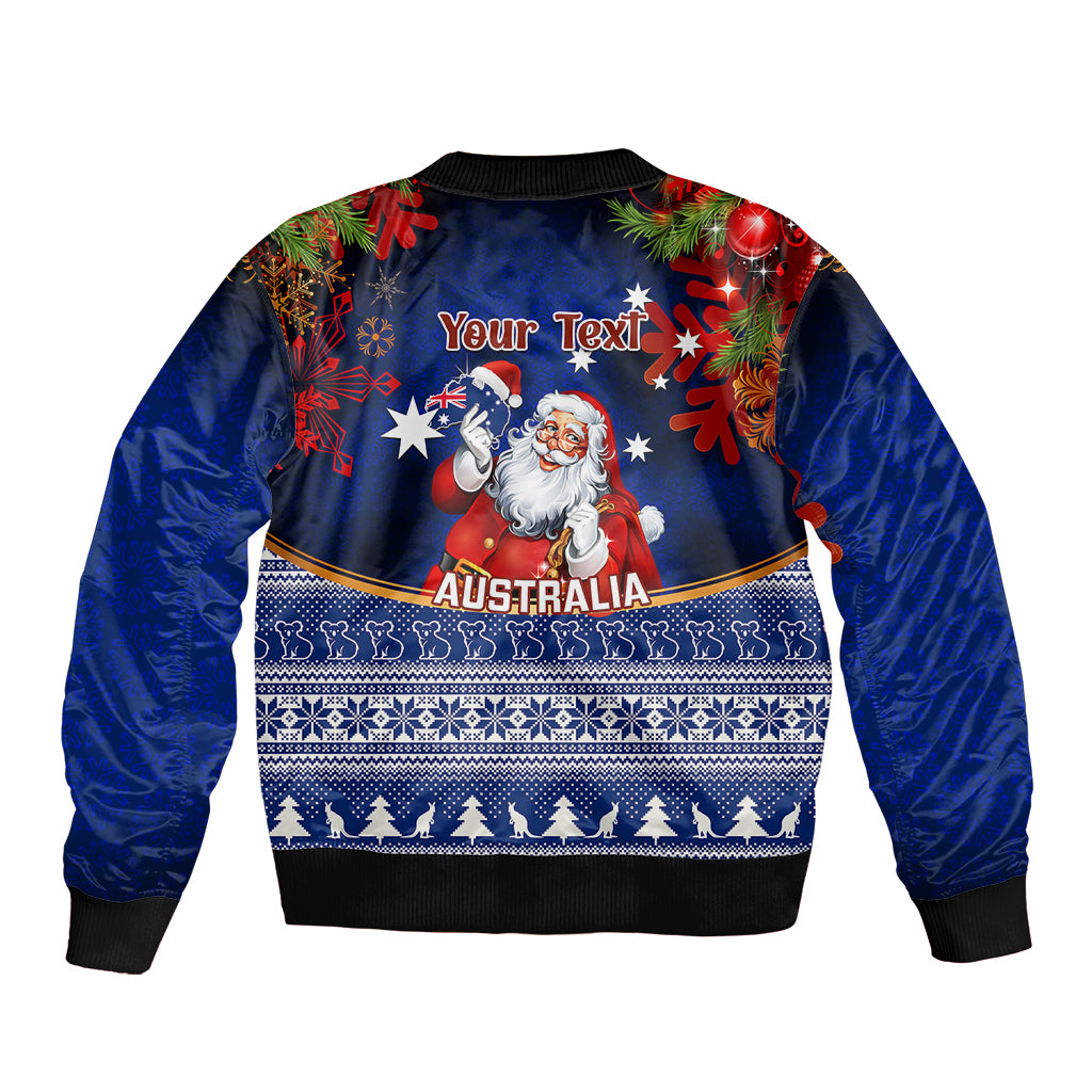 personalised-christmas-in-july-bomber-jacket-happy-santa-claus-with-australia-map-blue-style