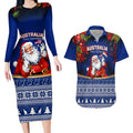 personalised-christmas-in-july-couples-matching-long-sleeve-bodycon-dress-and-hawaiian-shirt-happy-santa-claus-with-australia-map-blue-style