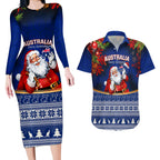 personalised-christmas-in-july-couples-matching-long-sleeve-bodycon-dress-and-hawaiian-shirt-happy-santa-claus-with-australia-map-blue-style