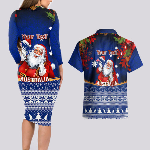 personalised-christmas-in-july-couples-matching-long-sleeve-bodycon-dress-and-hawaiian-shirt-happy-santa-claus-with-australia-map-blue-style