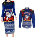 personalised-christmas-in-july-couples-matching-long-sleeve-bodycon-dress-and-long-sleeve-button-shirts-happy-santa-claus-with-australia-map-blue-style