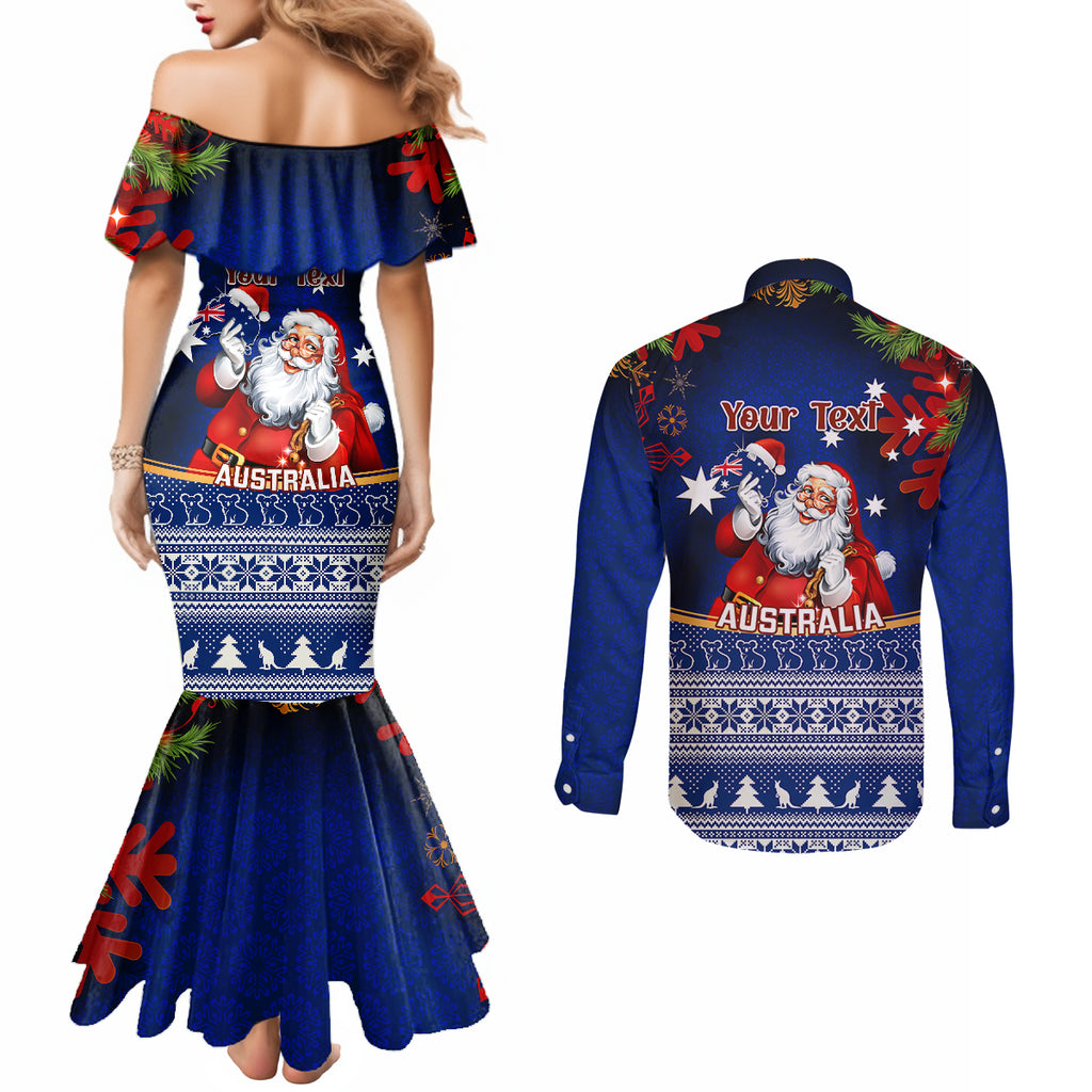 personalised-christmas-in-july-couples-matching-mermaid-dress-and-long-sleeve-button-shirts-happy-santa-claus-with-australia-map-blue-style