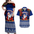 personalised-christmas-in-july-couples-matching-off-shoulder-maxi-dress-and-hawaiian-shirt-happy-santa-claus-with-australia-map-blue-style