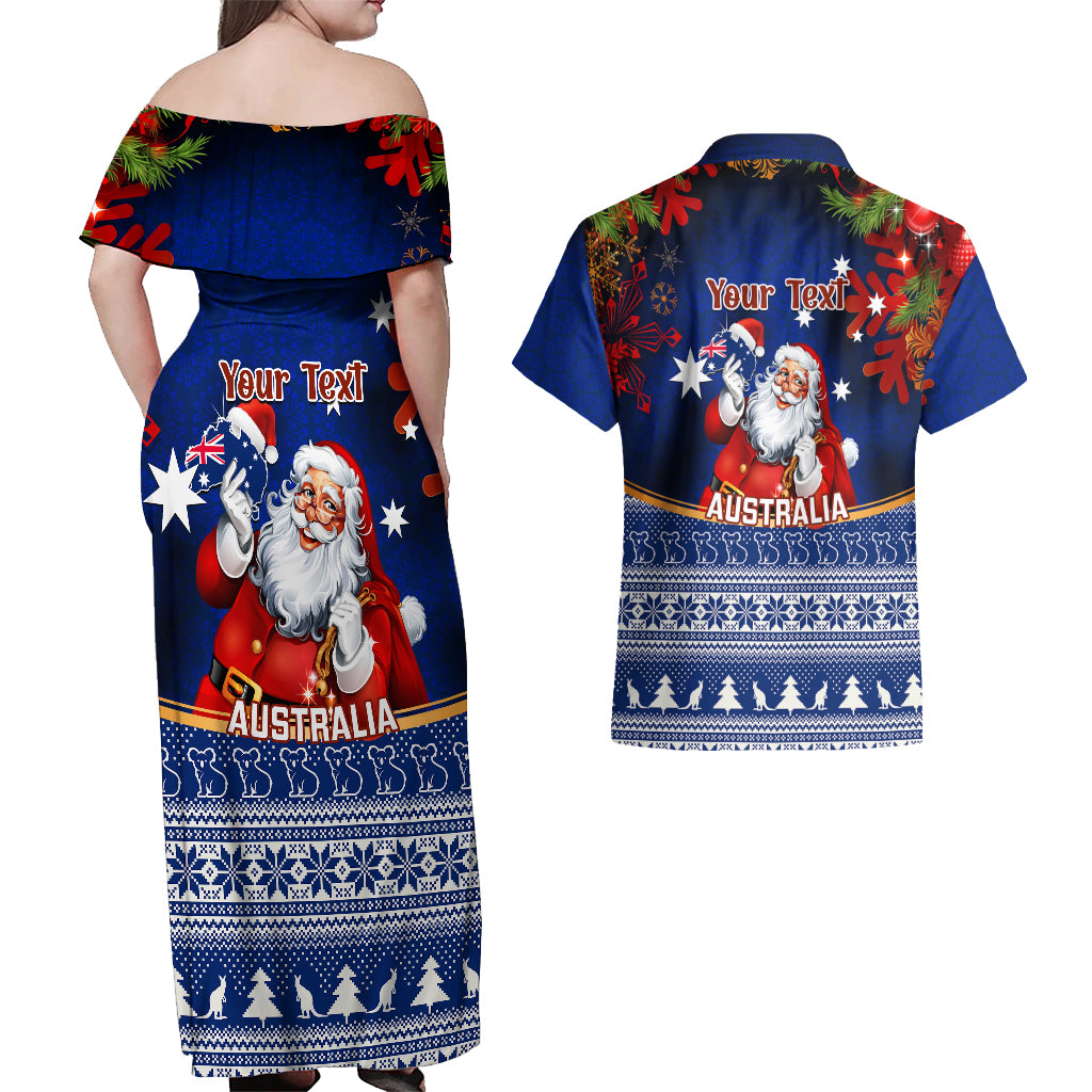 personalised-christmas-in-july-couples-matching-off-shoulder-maxi-dress-and-hawaiian-shirt-happy-santa-claus-with-australia-map-blue-style
