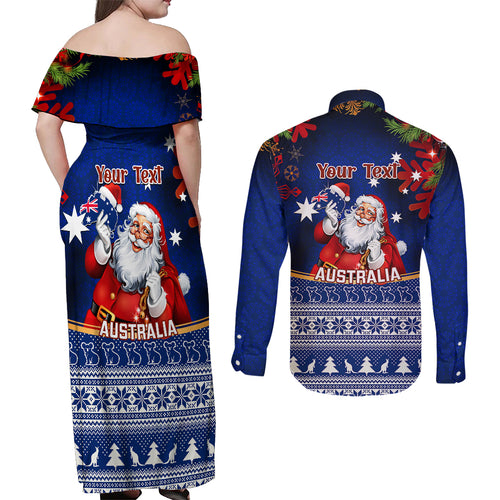personalised-christmas-in-july-couples-matching-off-shoulder-maxi-dress-and-long-sleeve-button-shirts-happy-santa-claus-with-australia-map-blue-style