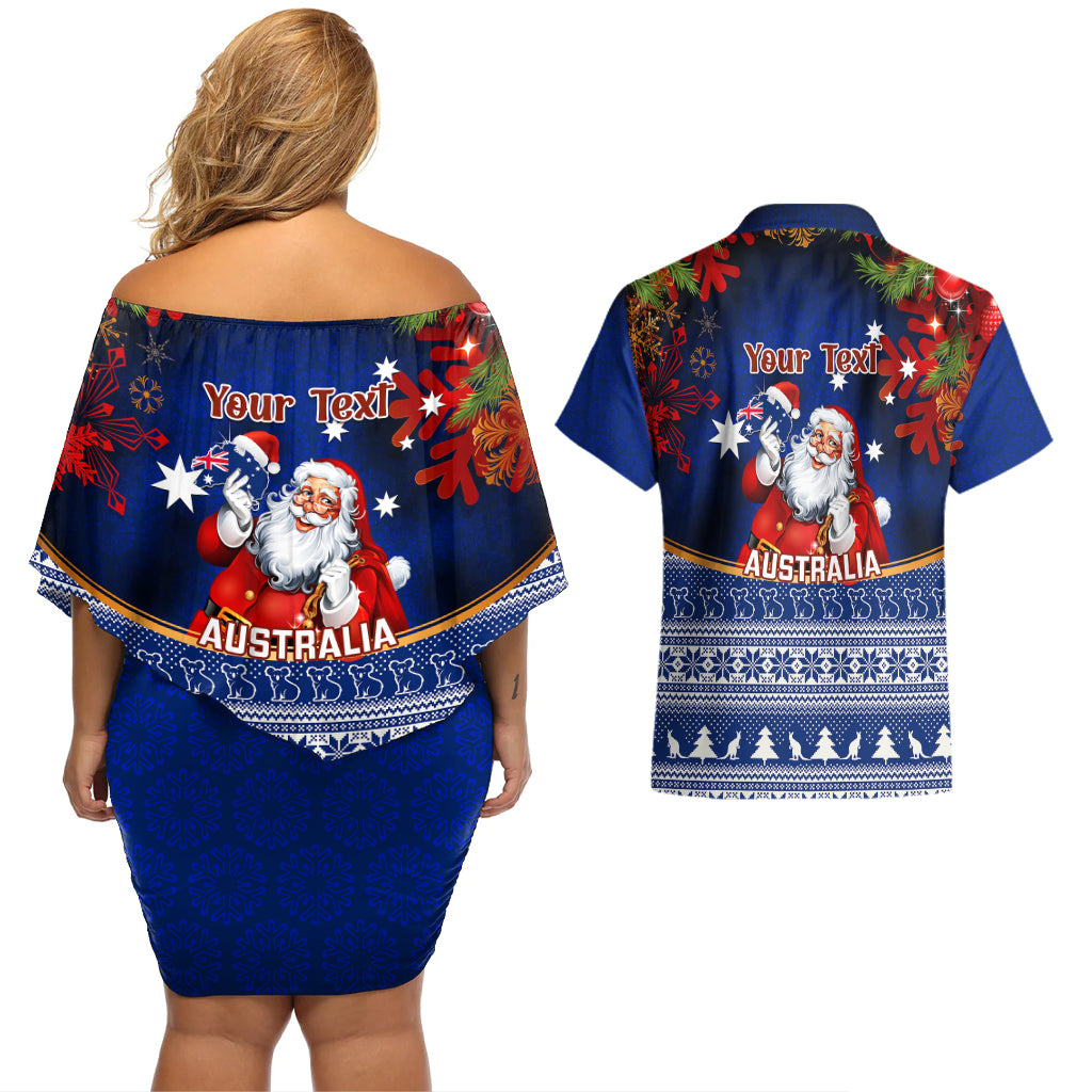 personalised-christmas-in-july-couples-matching-off-shoulder-short-dress-and-hawaiian-shirt-happy-santa-claus-with-australia-map-blue-style