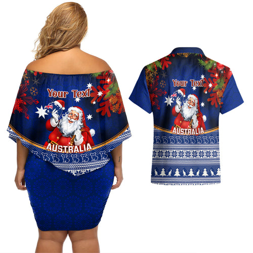 personalised-christmas-in-july-couples-matching-off-shoulder-short-dress-and-hawaiian-shirt-happy-santa-claus-with-australia-map-blue-style