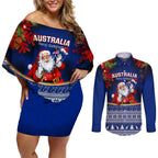 personalised-christmas-in-july-couples-matching-off-shoulder-short-dress-and-long-sleeve-button-shirts-happy-santa-claus-with-australia-map-blue-style