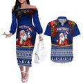 personalised-christmas-in-july-couples-matching-off-the-shoulder-long-sleeve-dress-and-hawaiian-shirt-happy-santa-claus-with-australia-map-blue-style