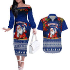 personalised-christmas-in-july-couples-matching-off-the-shoulder-long-sleeve-dress-and-hawaiian-shirt-happy-santa-claus-with-australia-map-blue-style