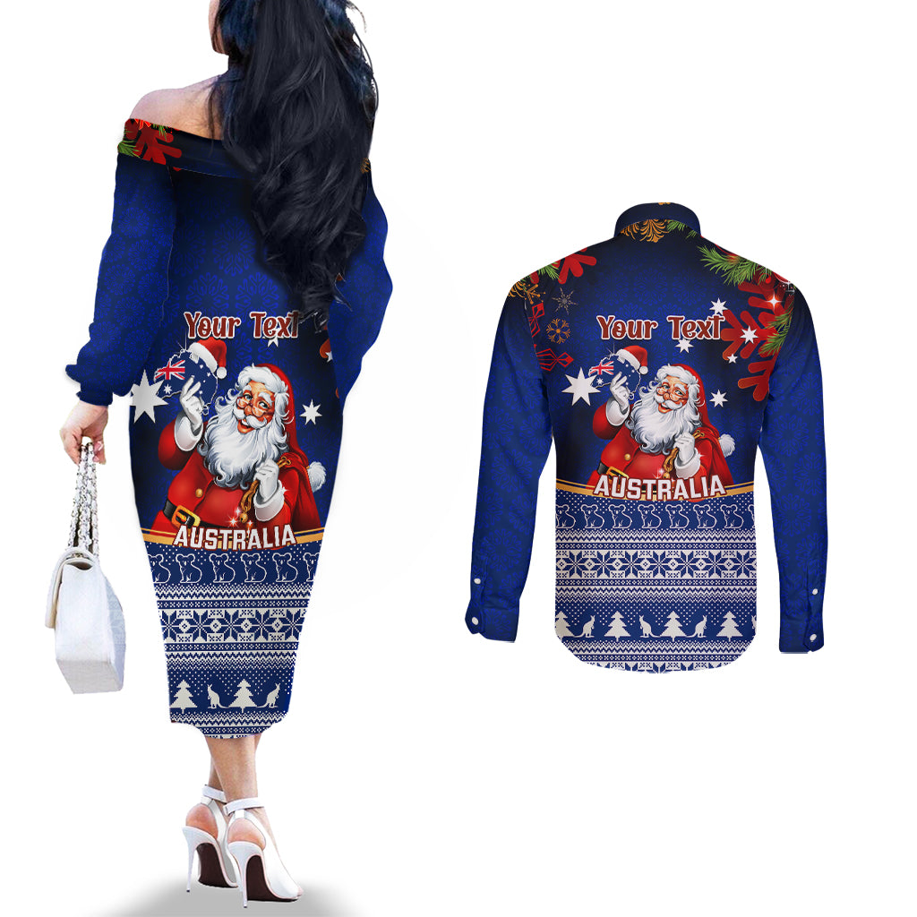 personalised-christmas-in-july-couples-matching-off-the-shoulder-long-sleeve-dress-and-long-sleeve-button-shirts-happy-santa-claus-with-australia-map-blue-style