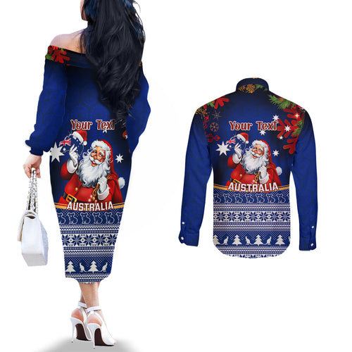 personalised-christmas-in-july-couples-matching-off-the-shoulder-long-sleeve-dress-and-long-sleeve-button-shirts-happy-santa-claus-with-australia-map-blue-style