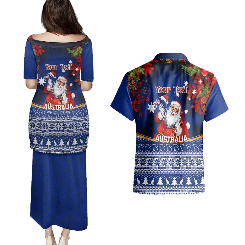 personalised-christmas-in-july-couples-matching-puletasi-dress-and-hawaiian-shirt-happy-santa-claus-with-australia-map-blue-style