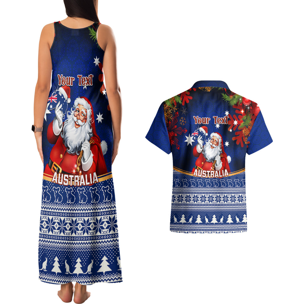 personalised-christmas-in-july-couples-matching-tank-maxi-dress-and-hawaiian-shirt-happy-santa-claus-with-australia-map-blue-style
