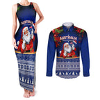 personalised-christmas-in-july-couples-matching-tank-maxi-dress-and-long-sleeve-button-shirts-happy-santa-claus-with-australia-map-blue-style