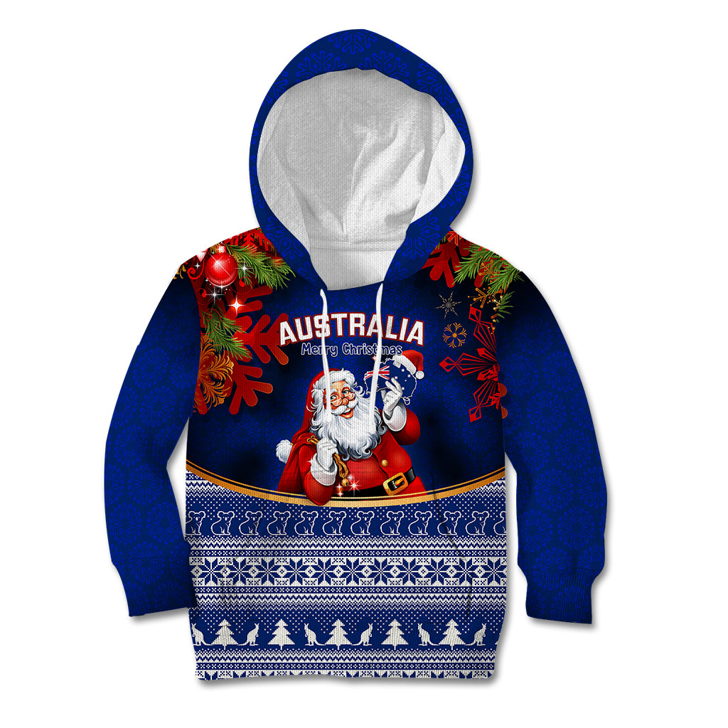 personalised-christmas-in-july-kid-hoodie-happy-santa-claus-with-australia-map-blue-style