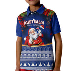 personalised-christmas-in-july-kid-polo-shirt-happy-santa-claus-with-australia-map-blue-style