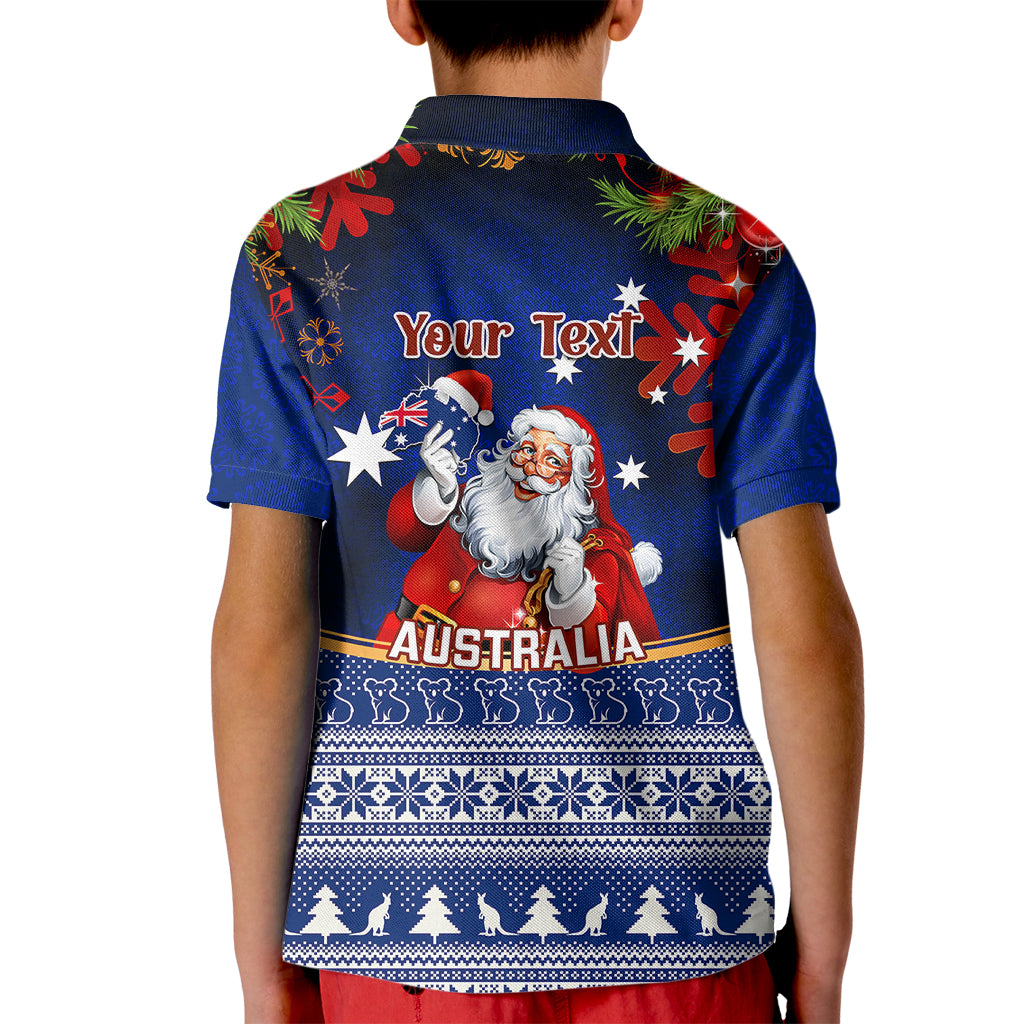 personalised-christmas-in-july-kid-polo-shirt-happy-santa-claus-with-australia-map-blue-style