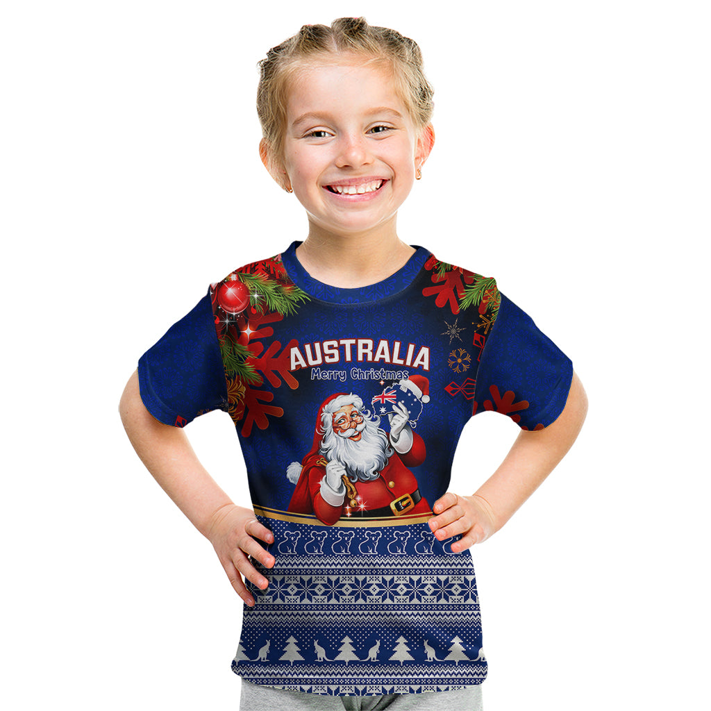 personalised-christmas-in-july-kid-t-shirt-happy-santa-claus-with-australia-map-blue-style