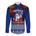 personalised-christmas-in-july-long-sleeve-button-shirt-happy-santa-claus-with-australia-map-blue-style