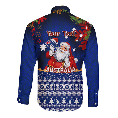 personalised-christmas-in-july-long-sleeve-button-shirt-happy-santa-claus-with-australia-map-blue-style