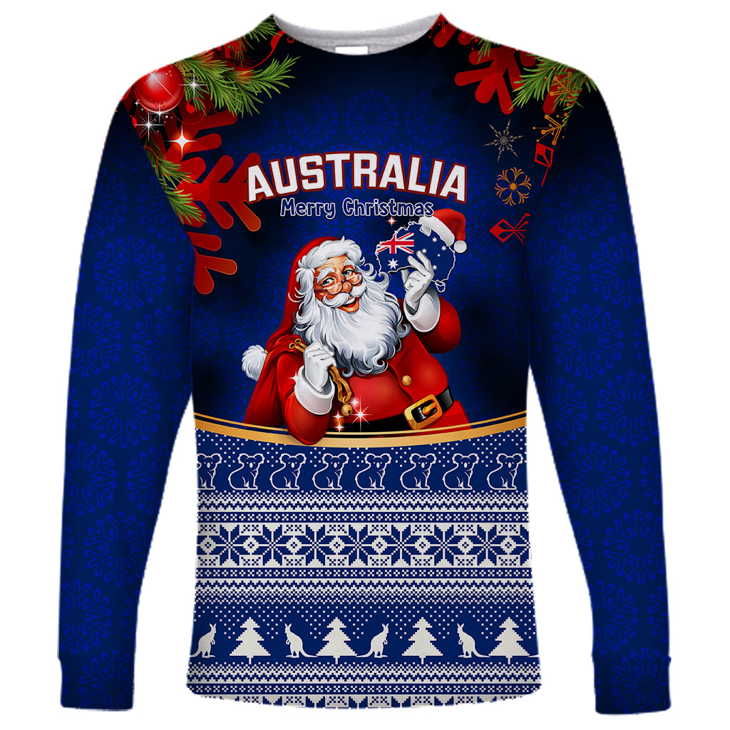 personalised-christmas-in-july-long-sleeve-shirt-happy-santa-claus-with-australia-map-blue-style