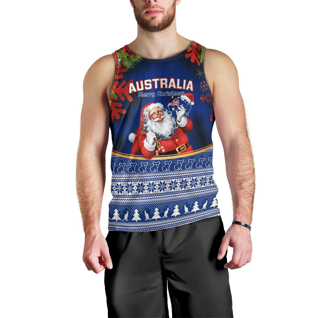 personalised-christmas-in-july-men-tank-top-happy-santa-claus-with-australia-map-blue-style