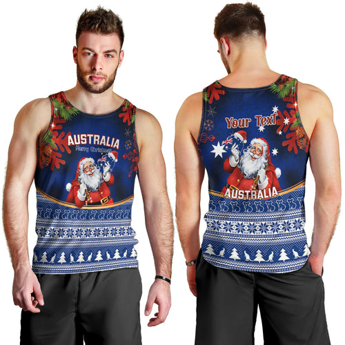 personalised-christmas-in-july-men-tank-top-happy-santa-claus-with-australia-map-blue-style