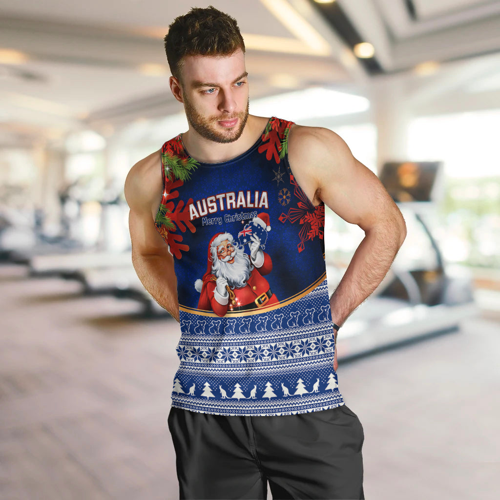 personalised-christmas-in-july-men-tank-top-happy-santa-claus-with-australia-map-blue-style