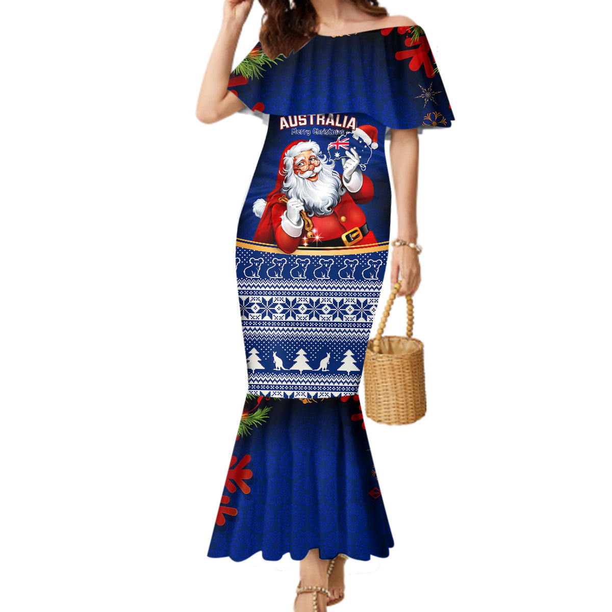 personalised-christmas-in-july-mermaid-dress-happy-santa-claus-with-australia-map-blue-style
