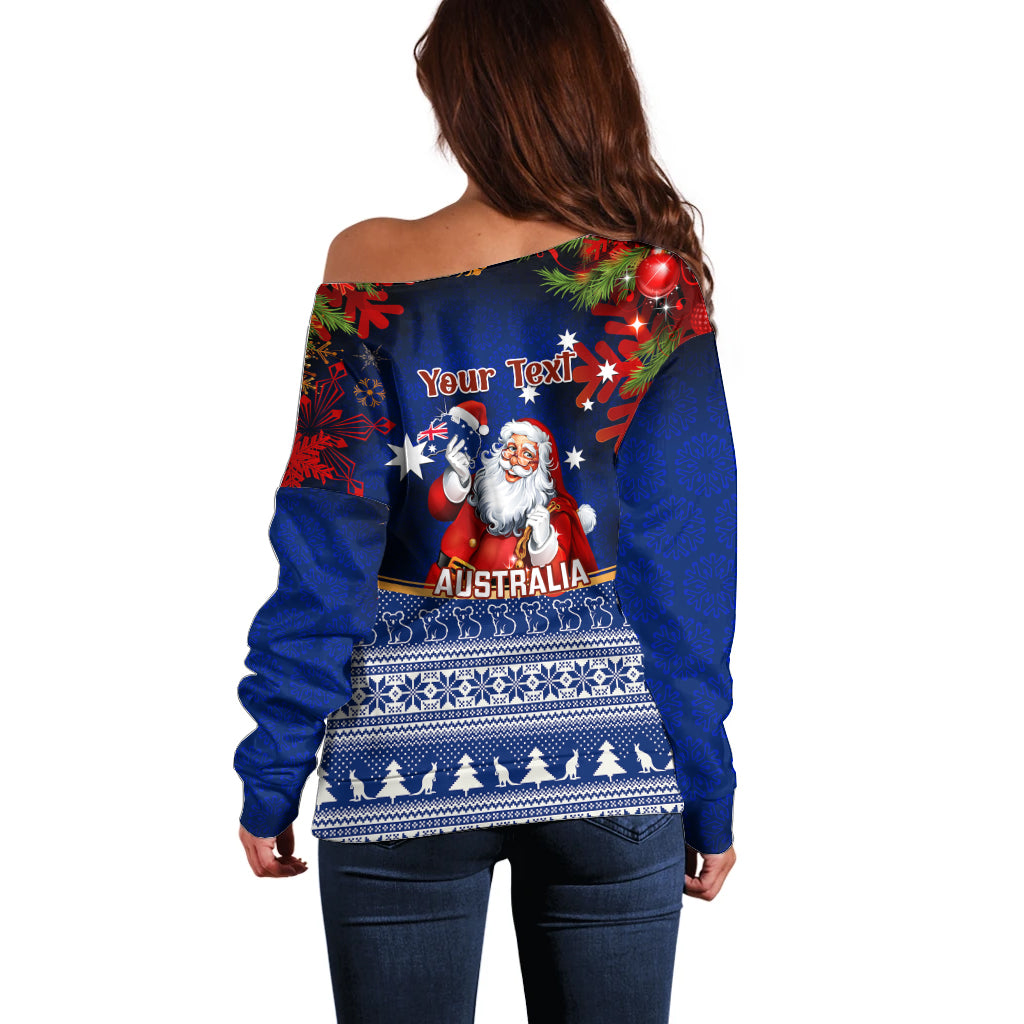 personalised-christmas-in-july-off-shoulder-sweater-happy-santa-claus-with-australia-map-blue-style